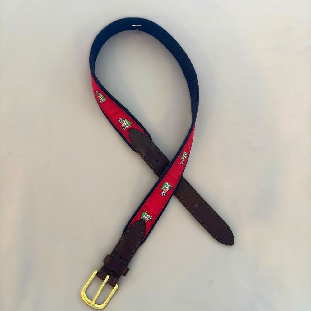 Vineyard Vines Christmas Tree Woodie Wagon Belt Red Navy Size 28 Made in USA